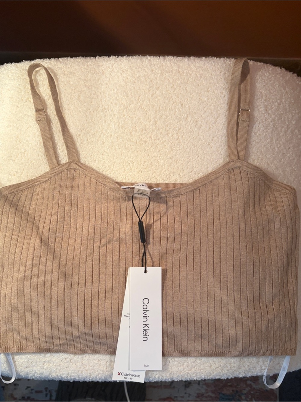 Calvin Klein Ribbed Beige Cropped Camisole Tank